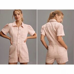 NWT Pilcro Anthropologie The Kit Utility Romper in Pink Rose Size 12 OB1892176